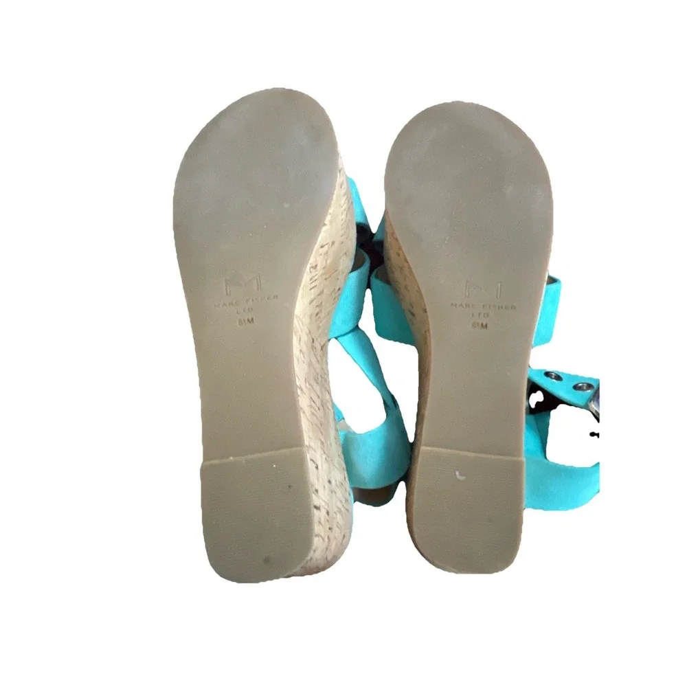 Marc Fisher LTD Cacie‎ Turquoise Suede Platform Sandal Buckle Women Sz 6.5 M Fun
